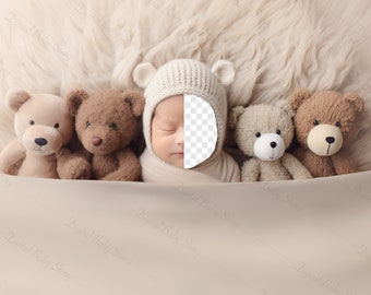 Bear digital backdrop for Newborn, Face insert, Newborn Digital background, PNG+JPG