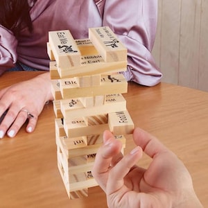 Naughty Tumbling Tower Custom engraved wooden Jenga style, sexy couples bachelorette game wedding personalized. Naughty version with dares!
