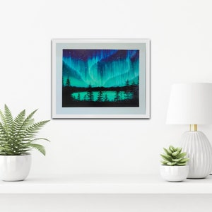 Nordlichter Art Print Aurora Malerei Himmelskörper Nachthimmel Aurora Borealis Wanddekoration Aurora Landschaft Sternennacht feine Kunst