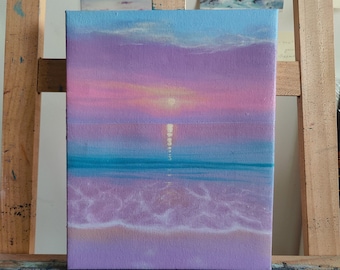 Original oil painting of pastel sunset seascape, sunset painting, ocean painting, home decor, small large painting, beach sunset painting