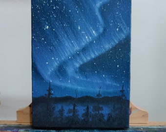 Original oil painting of Northern lights, aurora painting on canvas, wall decor home decor, northern lights painting, northern lights art