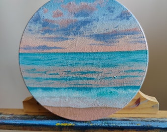 Small Wall Art Original Oil Painting, Pastel Beach Painting, Coastal Wall Art, Ocean Painting for Bedroom Decor