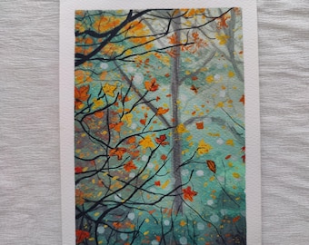 Cottagecore Painting Cozy Autumn Forest Scene, Small Woodland Art, Rustic Fall Decor, Original Gouache Painting