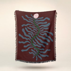 Funky Floral Throw Blanket: Matisse Inspired Cotton Woven Tapestry