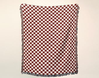 Red and White Checkered Print Throw Blanket - Green and Pink - Picnic Blanket - Wall Tapestry - Wall Hanging - Area Rug - Kids - Artwork