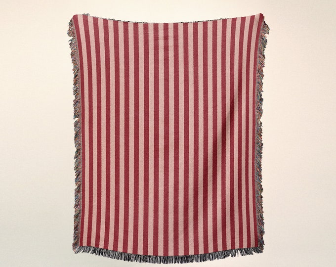 Pink and Red Striped Throw Blanket: Cotton Woven Picnic Blanket - Etsy