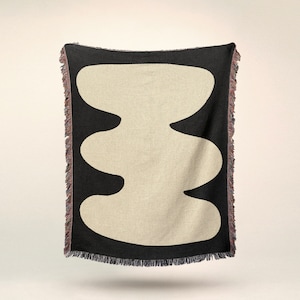 Black and White Wavy Shape Throw Blanket - Picnic - Wall Tapestry - Home Decor - Wall Art - Gifts For Him - Gifts For Her - Interior Design