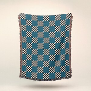 Checkered Print Blue Throw Blanket - Grid - Checker Pattern  - Picnic Blanket - Wall Tapestry - Wall Hanging - Area Rug - Kids