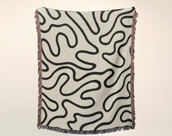 Squiggle Woven Throw Blanket - 100% Cotton, Sustainable Blanket for Cozy Homes, Stylish Interior Upgrade, Thick and Comfortable Decor Accent