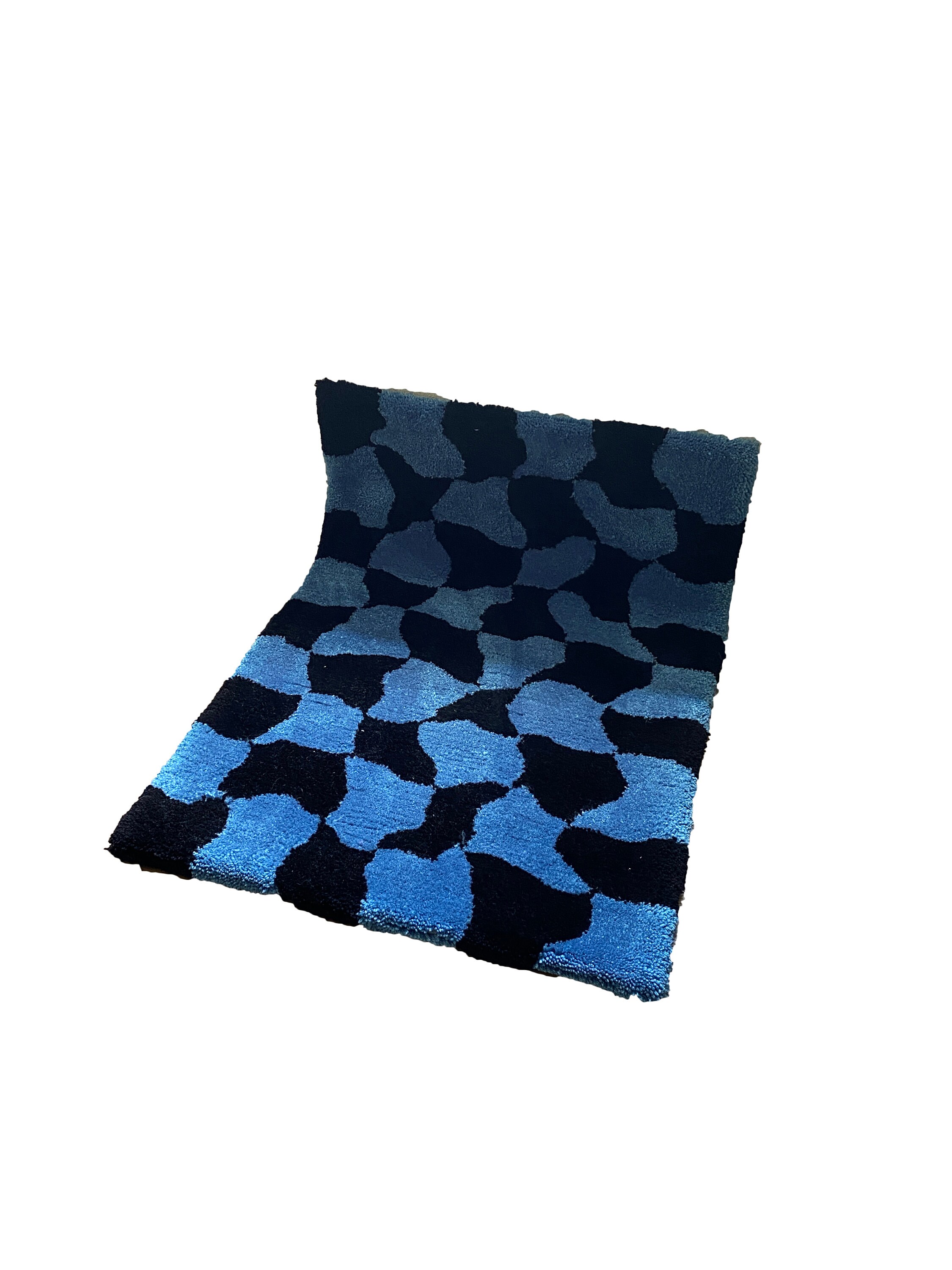 Wavy Blue and Black Checkered Rug Hand Tufted Rug Primary Etsy