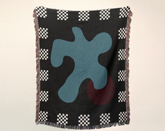 Checkered Midcentury Shape Study Throw Blanket - Circle - Checker Pattern  - Picnic Blanket - Wall Tapestry - Wall Hanging - Area Rug - Kids