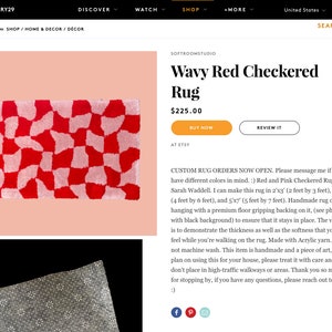 Wavy Red Checkered Rug Hand Tufted Rug Primary Backing Fabric Handmade Tufting Small Living Room Rug Decor Interior Design image 5