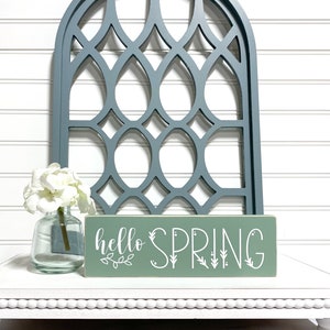 Hello Spring Sign, Farmhouse Decor, Small Block Sign, Spring Wood Sign, Shelf Sign, Seasonal Spring Decor