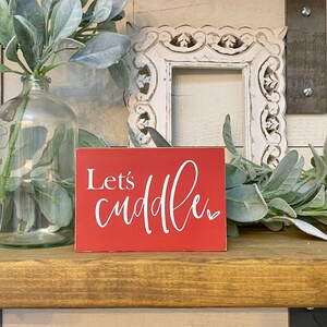 Let’s Cuddle Sign, Wooden Valentine’s Day Sign, Tiered Tray Decor, Red Valentines Day Decor, Farmhouse-Inspired Wood Sign