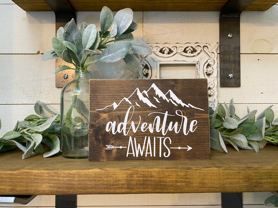 Adventure Awaits Sign, Wood Adventure Sign, Farmhouse Decor, Travel ...