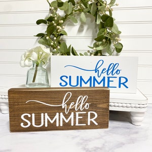 Hello Summer Sign, Wood Summer Sign, Summer Tiered Tray Sign, Farmhouse Summer Decor, Summer Home Sign, Seasonal Home Decor
