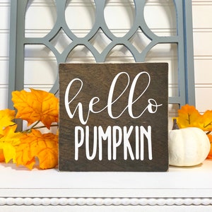 Hello Pumpkin Sign, Fall Wood Sign, Fall Home Decor, Tiered Tray Sign, Pumpkin Sign, Wood Fall Block Sign, Seasonal Fall Home Decor