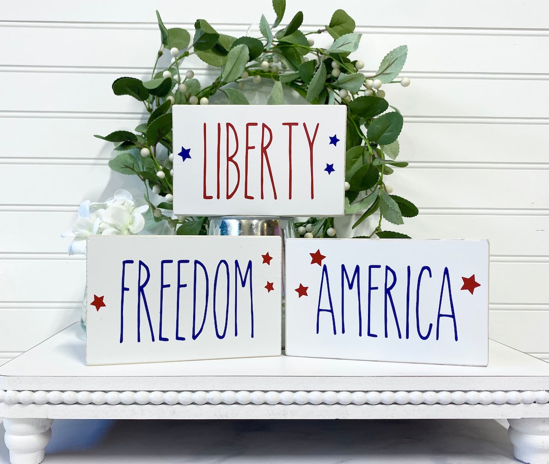 America, Liberty, Freedom Set of 3 Wood Signs, 4th of July Block Signs ...