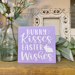 Bunny Kisses and Easter Wishes Wood Sign, Wood Easter Decor, Spring Decorations, Seasonal Home Decor