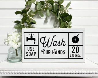 Wash Your Hands Wood Sign, Wooden Bathroom Sign, Vintage-Inspired Bathroom Sign, Modern Farmhouse Decor, Bathroom Decor