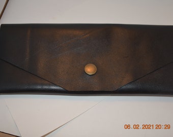 black leather envelope clutch