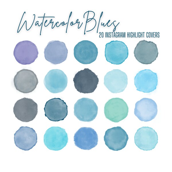 Watercolor Blues | Instagram Highlight Story Covers | 20 Unique Watercolor Swatches | Shades of Blue