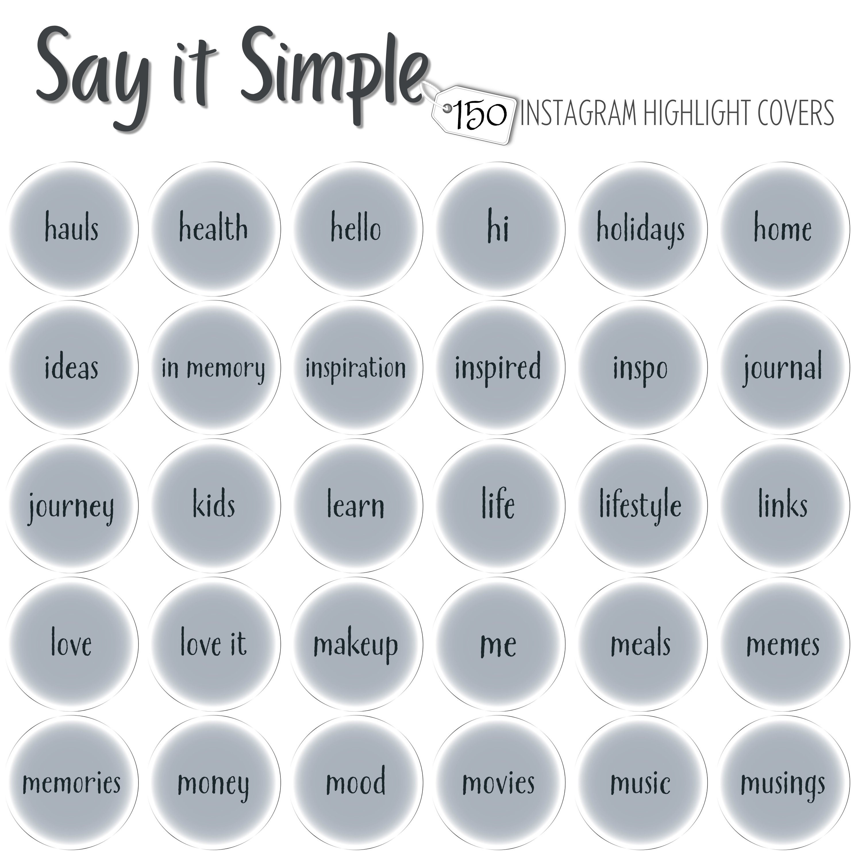 Say It Simple Instagram Highlight Story Covers 150 Beautiful Covers With  Simple, Minimalized Text in Neutral Grays 