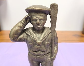 1919 WW1 ERA Antique Cast Iron Navy Soldier Penny Bank