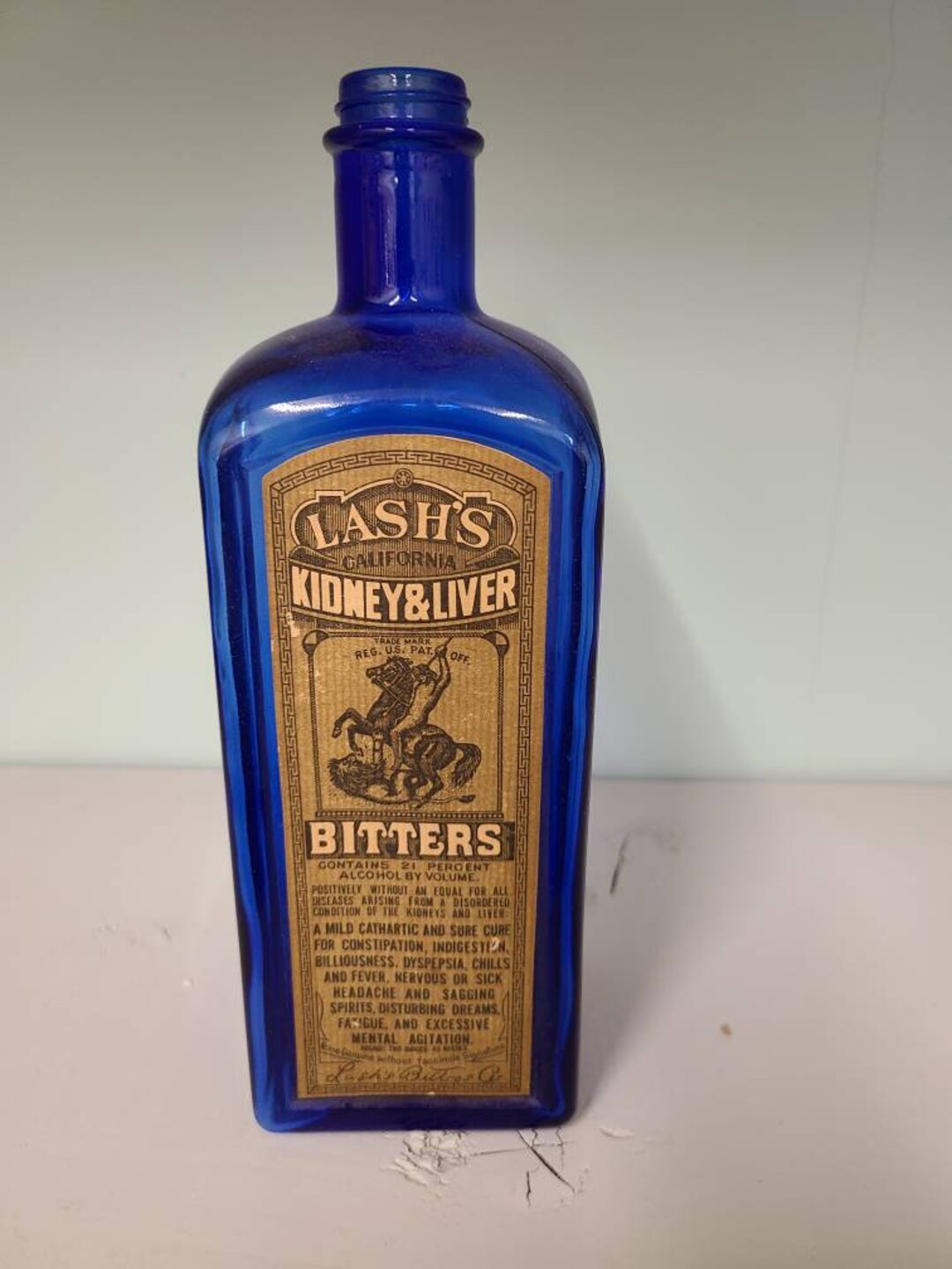 Lash's Kidney & Liver Bitters Glass Bottle Cobalt Blue Etsy