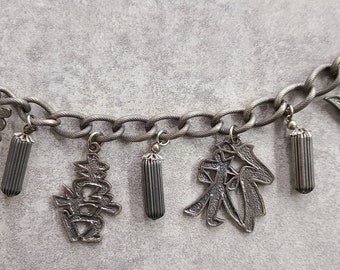 Napier Silver Charm Bracelet - Asian Character Charm Bracelet - Vintage Oversized Charm Bracelet