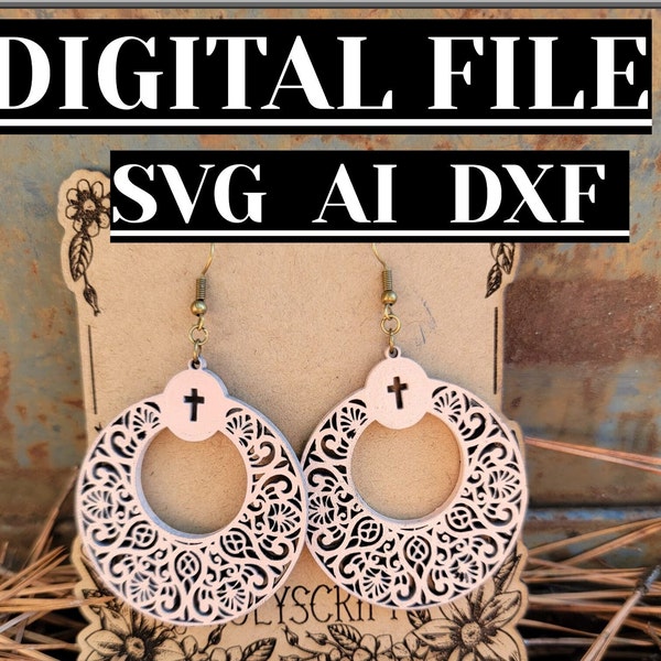 Hoop Earring Laser Cut File in SVG, AI, DXF, and png. Digital File Only Cross Cut Out.