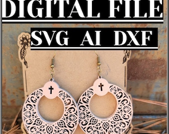 Hoop Ohrring Laser Cut Datei in SVG, AI, DXF und PNG. Digitale Datei nur Kreuz Ausschnitt.