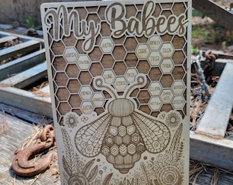 Custom Gift | Mother's Day Sign and stand | My Babees Bumblebee Sign with kid's names | Honeycomb Names