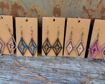 Dangle Cross Earrings | Faith Based Jewelry | Diamond Shape | Fishhook