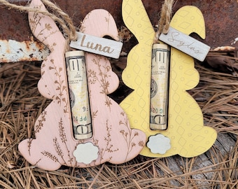 Custom Easter Bunny Money Holder | Wood Creations | Easter Basket Tag