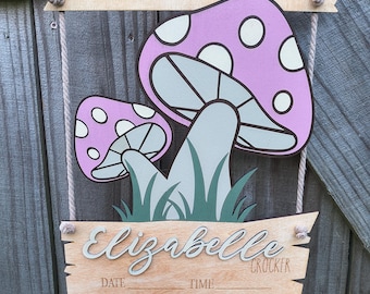 Hospital Birth Stat Sign | Mushroom Door Hanger | Baby Shower Gift
