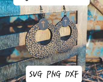 SOLO file digitale - Stampa ghepardo, croce, orecchini a cerchio - File di taglio laser Svg Dxf Png