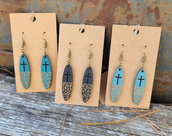 Oval Cheetah Print Cross Earrings | Faith Based Jewelry | Christian Wear