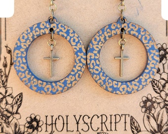Cheetah Print Hoop Earrings with Cross | Faith Based Jewelry | Christian Wear