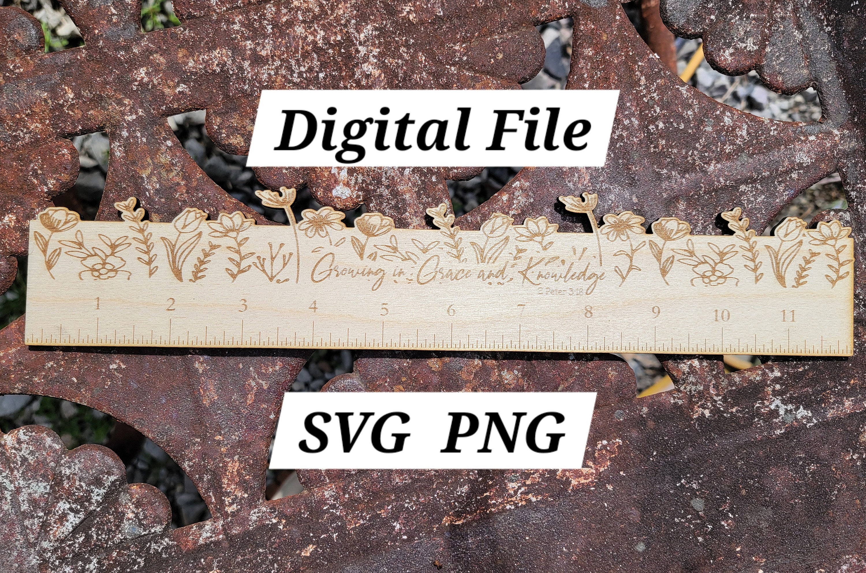 Digital Download | SVG PNG | Grow in Grace Ruler | 12 in | Faith Based ...