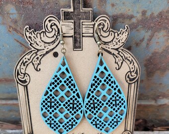 Wooden Teardrop Cross Earrings | Faith Based Jewelry | Christian Wear