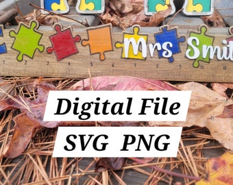 Download digitale / PNG SVG / Righello pezzo puzzle autismo / Regalo per insegnanti