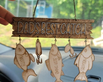 Digitaler Download | Vatertag Design | Dad&#39;s Pop&#39;s Papa&#39;s Grandpa&#39;s Best Catch Car Anhänger/Zeichen | Verzierung | SVG | Laser-Cutting-Datei |