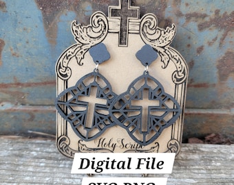 Download istantaneo / PNG SVG / Orecchino croce a forma di diamante / Design basato sulla fede