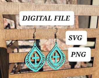 Sofortdownload | SVG PNG | Kreuz Teardrop Ohrringe | Holy Designs Laserdatei
