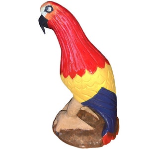 Wood Parrot, (13” Hand Carved, Hand Painted, Multi-Colored Macaw Parrot)