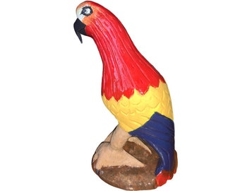 Wood Parrot, (13” Hand Carved, Hand Painted, Multi-Colored Macaw Parrot)