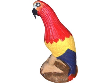 Wood Parrot, (13” Hand Carved, Hand Painted, Multi-Colored Macaw Parrot)