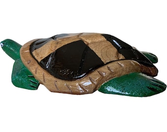 14” Wood Turtle, Multi Colored Turtle, turtle sculpture, carved turtle, tortoise