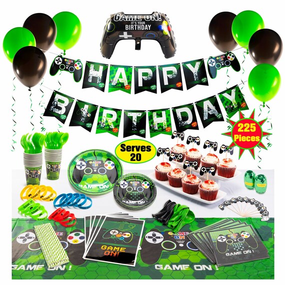 Video Game 10th Birthday Decorations for Boy Gamer, Level Up Number 10 Foil  Balloons Black and Green Game on Birthday Party Supplies Game Controller